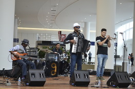 Bruce Sunpie Barnes performing with his band at Louis Armstrong International Airport
