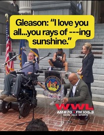 WWL Radio picture of Steve Gleason receiving a key to the city from Mayor Helena Moreno