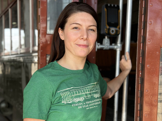 Woman wearing streetcar t-shirt