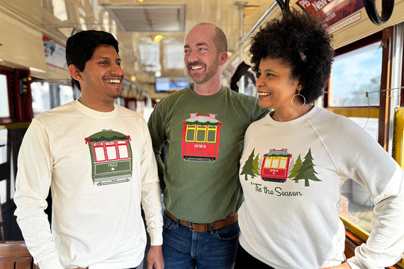 Models wearing holiday streetcar t-shirts