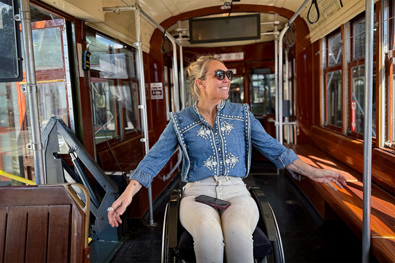 Sophie Morgan aboard streetcar