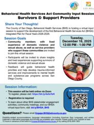 Behavioral Health Services Act Community Input Session: Survivors & Support Providers