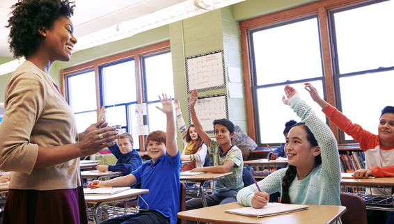 Teacher interacts with students