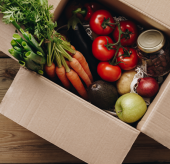 Food distribution box with fresh fruits and vegetables