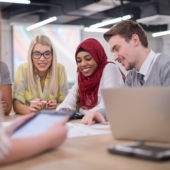 Group of people collaborating on a project