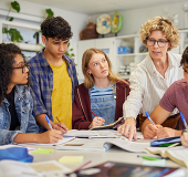 Group of students meeting working on a project