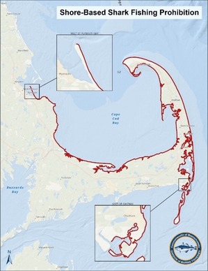 Shore-based shark fishing prohibition map. 