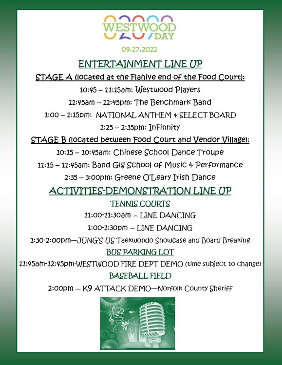 Westwood day entertainment schedule 