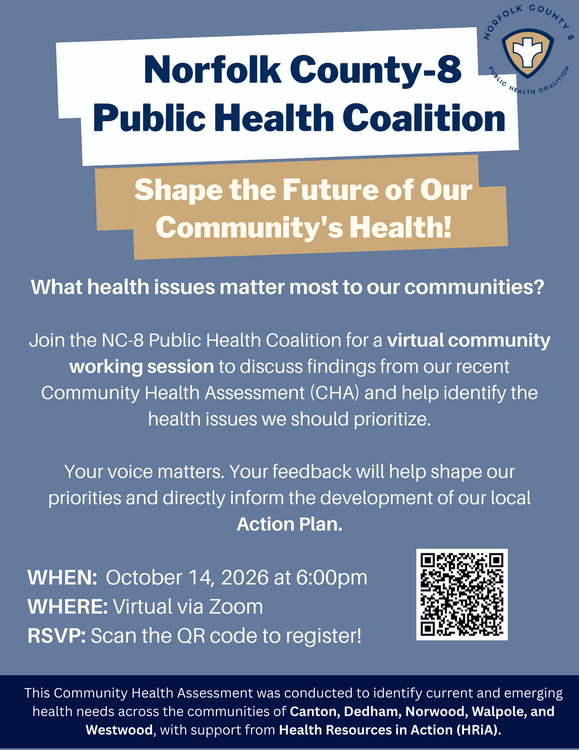 Flyer for NC 8 Public Health Coalition's virtual community working session on October 14