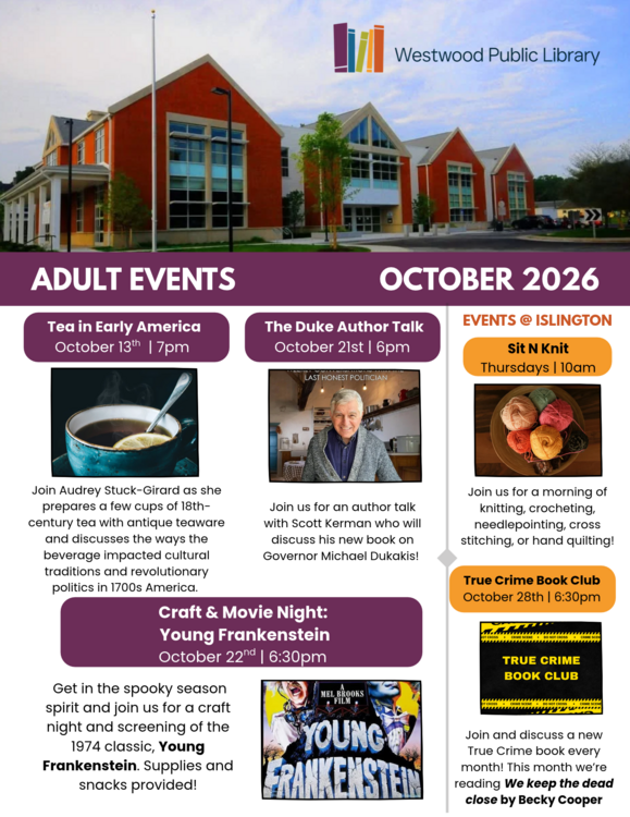 Adult events at Westwood Public Library for October