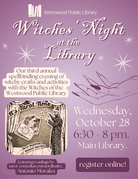 Witches' Night at the Library with witchy crafts and activities on October 28