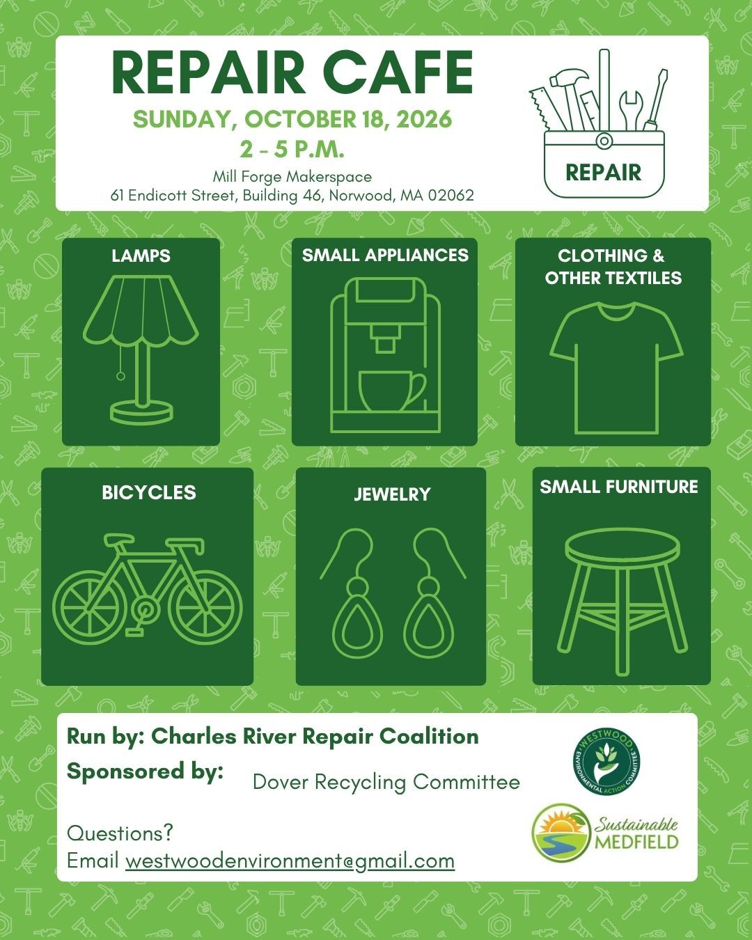 Repair Cafe open to Westwood residents on October 18 in Norwood