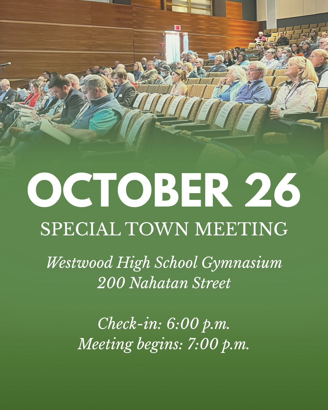 Flyer for Special Town Meeting on October 26