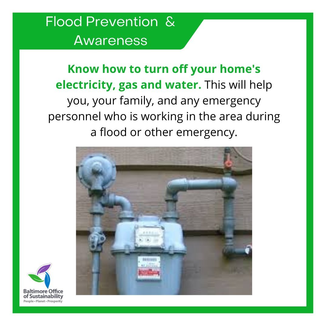 Flood  Know how to turn off your home's electricity, gas and water graphic