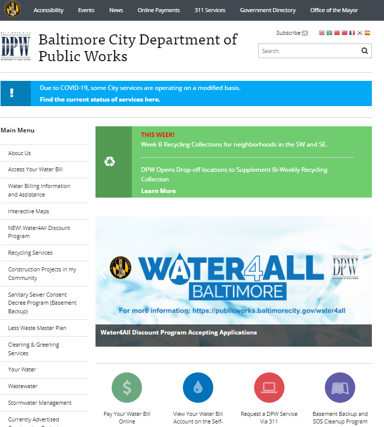 DPW Website Homepage