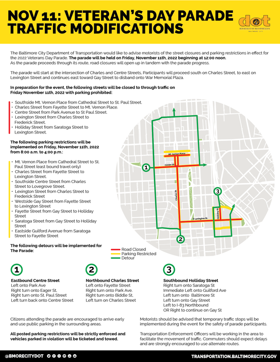 Traffic Advisory for the November 11th, 2022 Veterans Day Parade