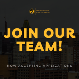 Join Our Team graphic with Baltimore City buildings in the background