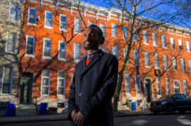 The sun casts shadows on homes in Eric Stephenson’s neighborhood. (Karl Merton Ferron/Baltimore Sun)
