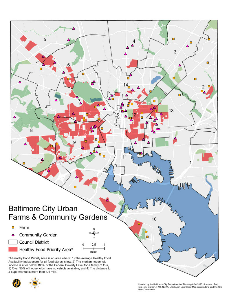 baltimore city urban agriculture map 2025