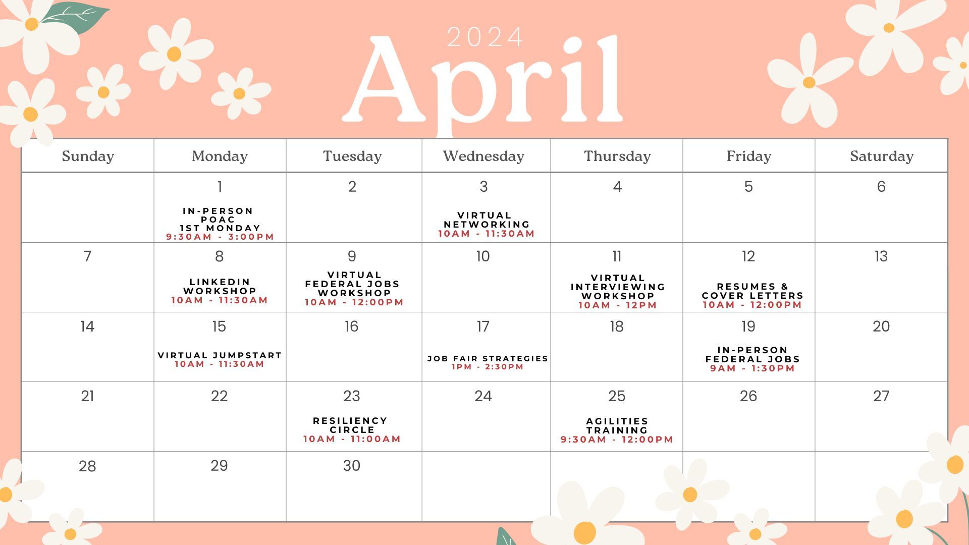 April POAC Workshop Calendar