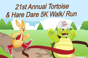 Illustration of tortoise beating hare at finish line