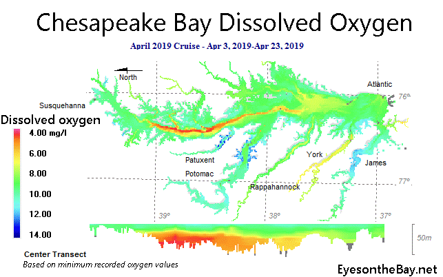 Image of graph showing dissolved oxygen ranges throughout bay