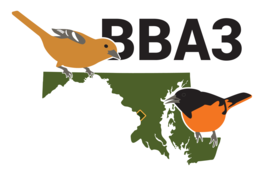 Image of breeding bird atlas logo of two birds on Maryland state map