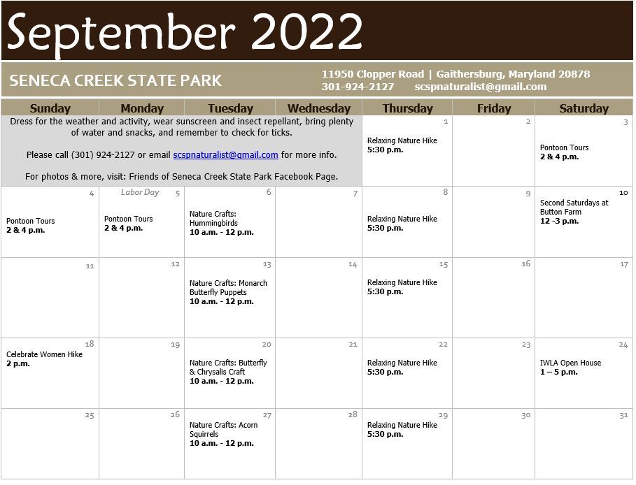 Seneca Creek September Calendar
