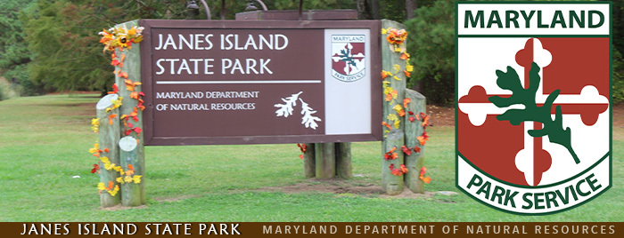 Photo of entrance sign for Janes Island State Park