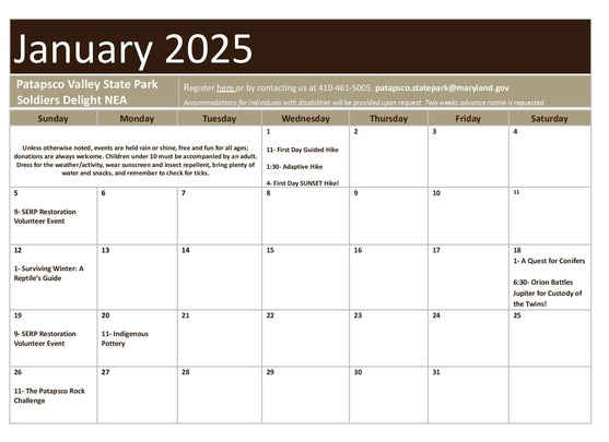 January PVSP Program Calendar