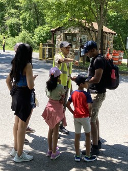 An employee answering questions 