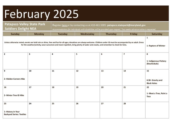 PVSP February Program Calendar