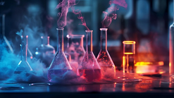 Beakers with colorful fog