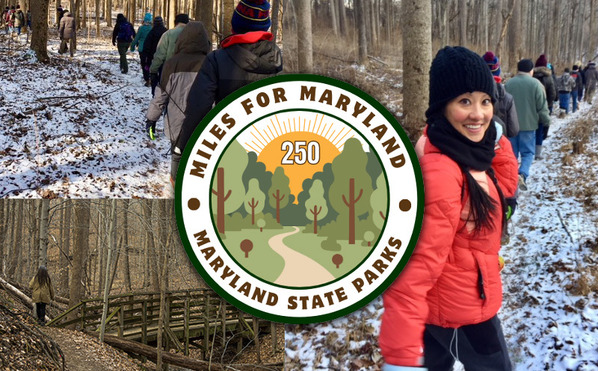 Miles for Maryland logo with compilation of hikers