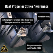 Boat Strike Awareness Graphic over interior of a boat