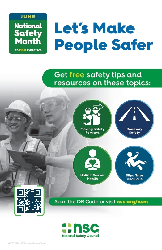 National Safety Month flier that includes a QR code to free safety tips