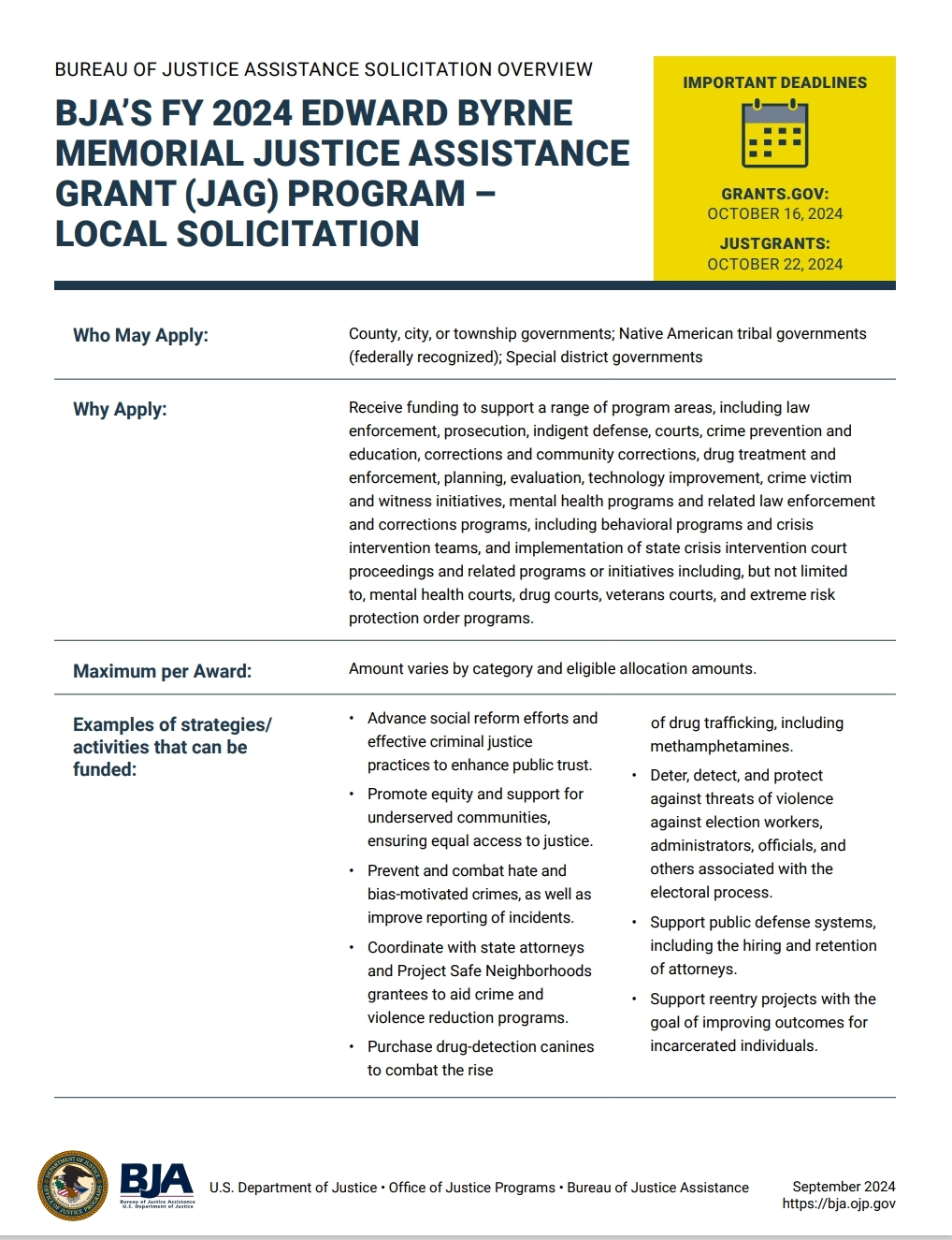 FY24 Edward Byrne Memorial Justice Assistance Grant (JAG) Program—Local Solicitation Overview