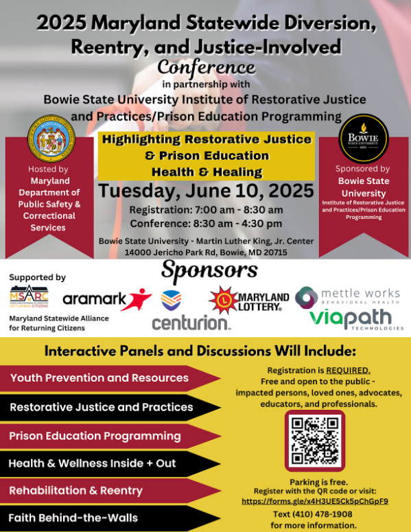 Maryland Statewide Diversion, Reentry, and Justice-Involved Conference Flier