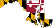 Outline of Maryland filled in with flag pattern