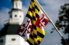 Maryland flag with state house dome in background