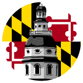 Sketch of capital dome with Maryland flag background