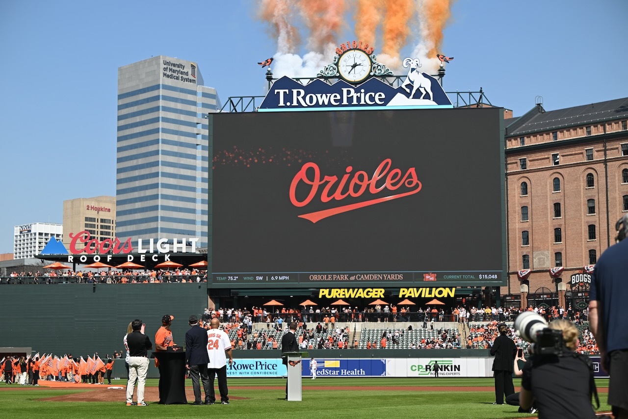 Orioles Opening Day ceremony with clever reveal of new center field videoboard