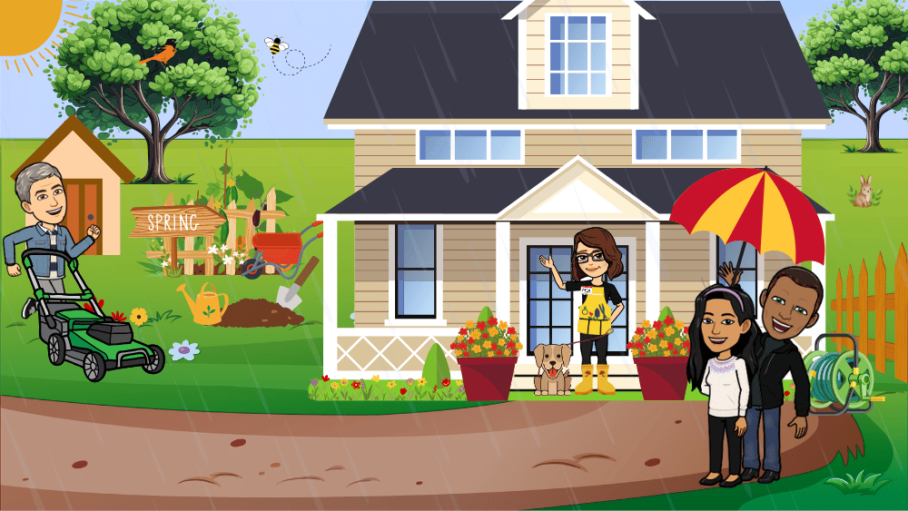 Spring scene with character MIA and friends