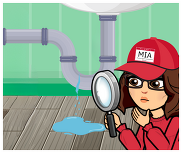 Character MIS looking at a water leak