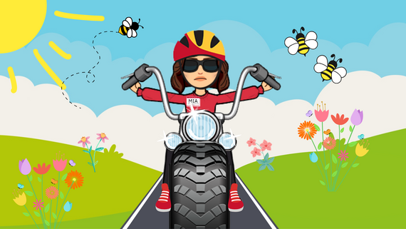 mia on a motorcycle with bees