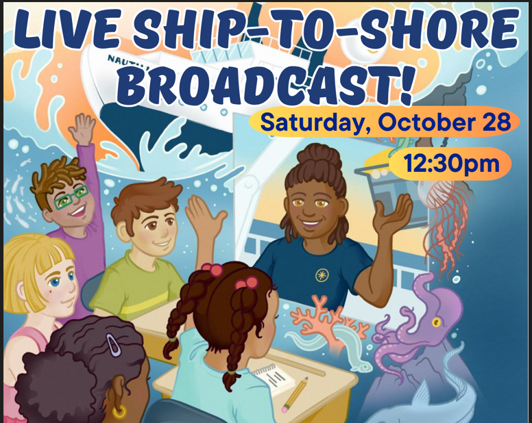 Youth raising hands and asking questions of Nautilus Scientist. 