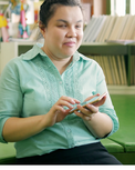 Blind woman using smartphone