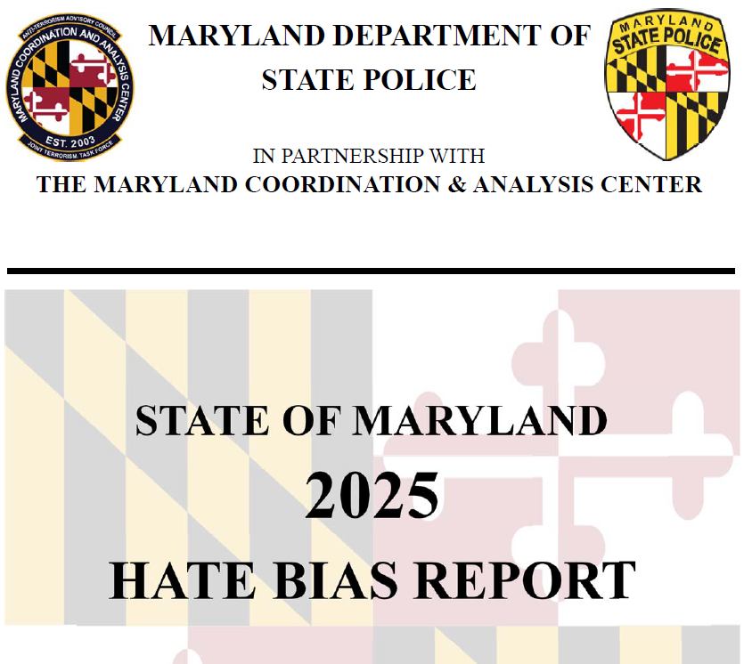 Screenshot of 2025 Hate Bias Report Cover featuring State Police and Coordination & Analysis Center Logos and Report Title