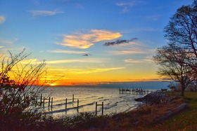 Autumn sunrise over Chesapeake Bay in Southern Maryland