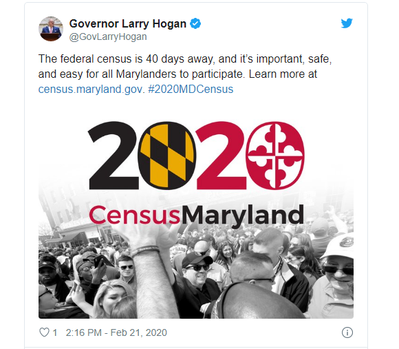 Governor Hogan's Feb. 21 Census Tweet
